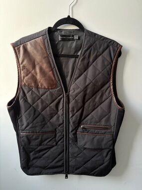 Ralph Lauren Black Quilted Vest with Brown Leather Accents